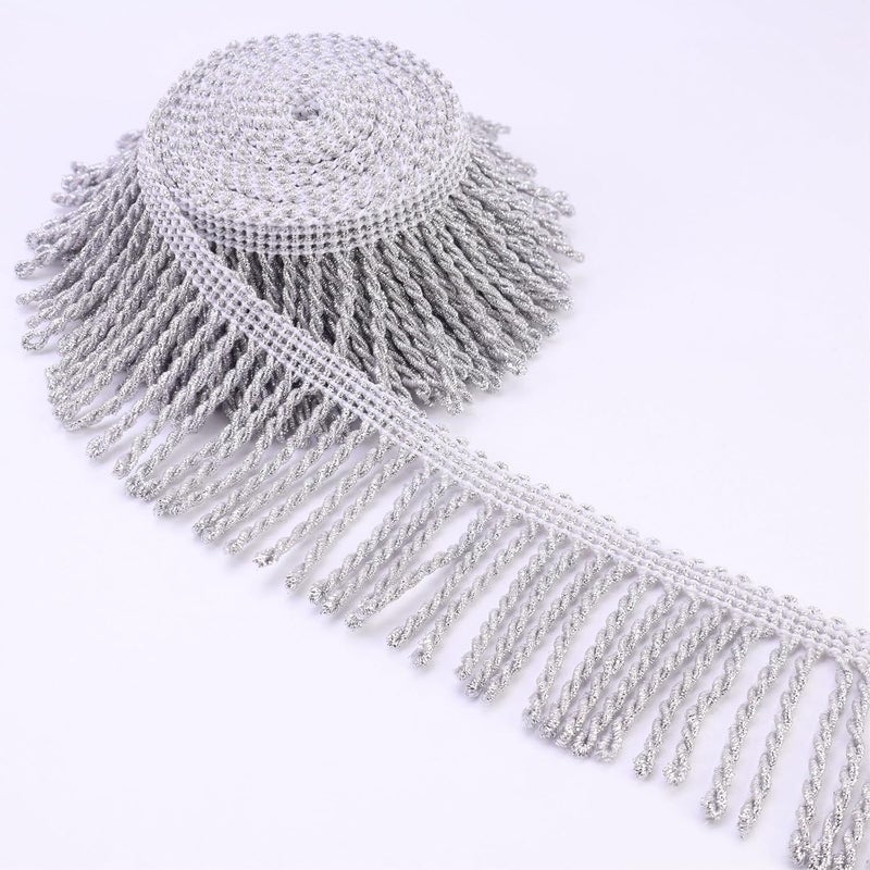 GXTIZAS Bullion Fringe Trim Silver Fringe Trim 3 Yards Glitter Tassel Trim Chainette Sewing Lace for Table Runner Clothes Sofa Curtain Decoration - Image 1